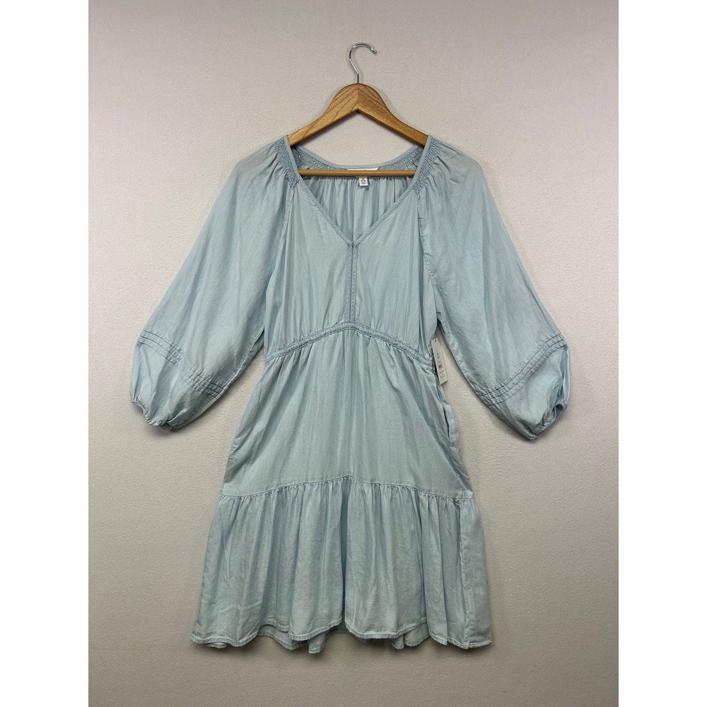 Cottagecore Coastal Time and Tru XS Light Blue NWT Tiered Balloon Sleeve Dress